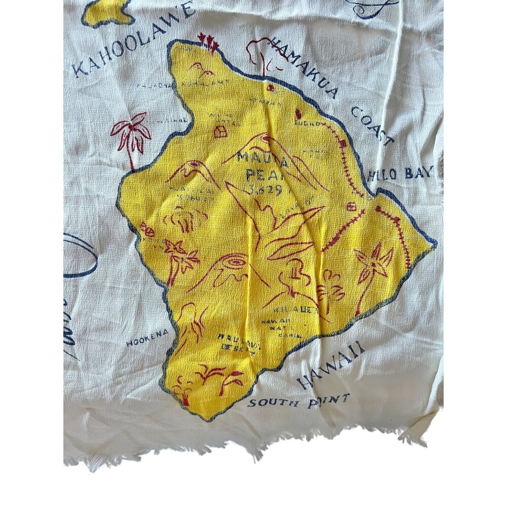 Hawaiian Islands Map Scarf Crepe Polyester 23 x23 Aloha Hawaii Frayed Edges VTG - Picture 9 of 11